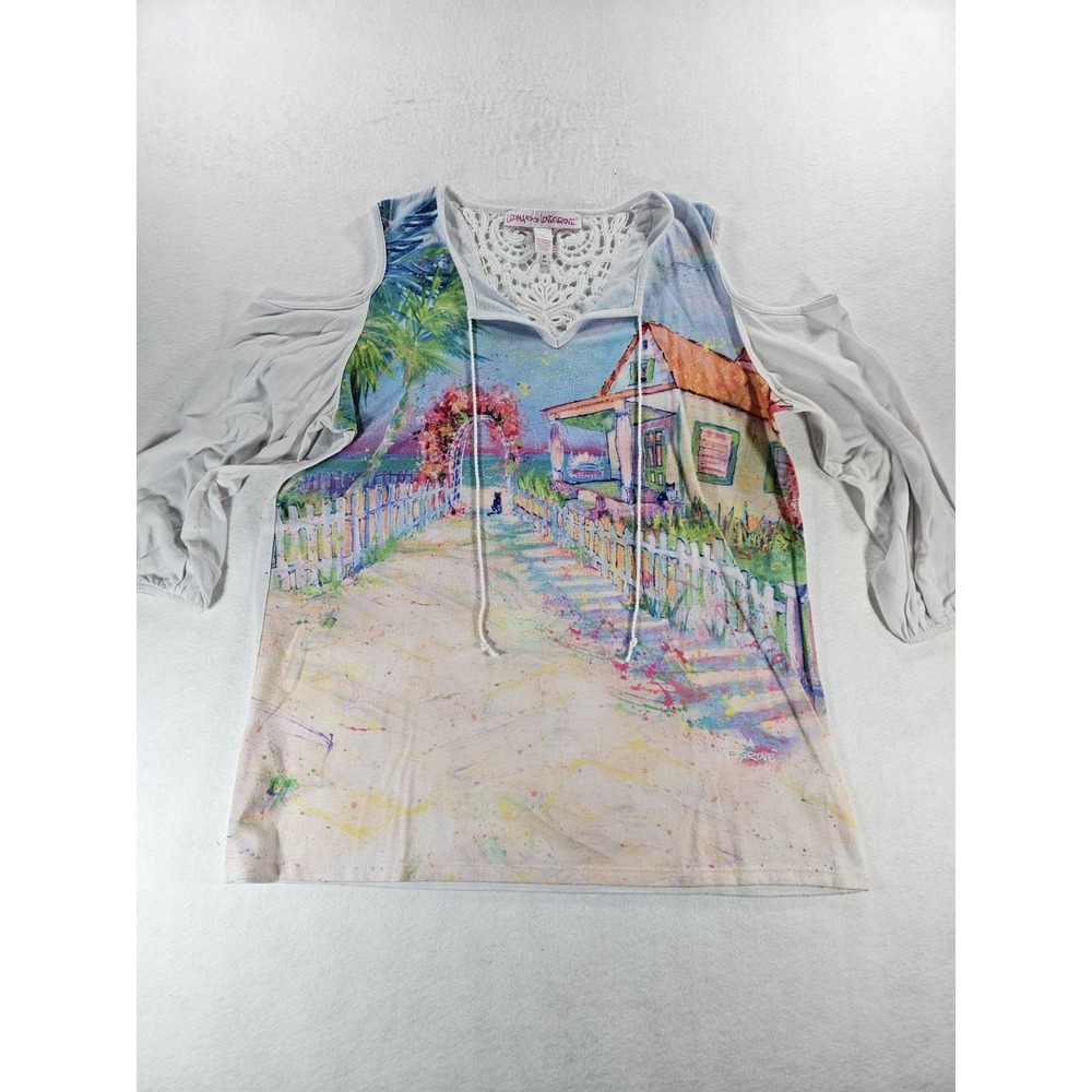 Leoma Lovegrove Cold Shoulder‎ Top Blouse Island Cottage Art Crochet Knit Large